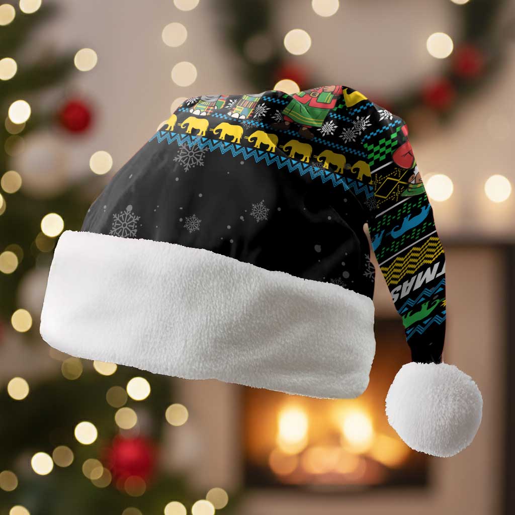 Tanzania Christmas Santa Hat African Santa Riding Elephant Snowflakes - African Pride