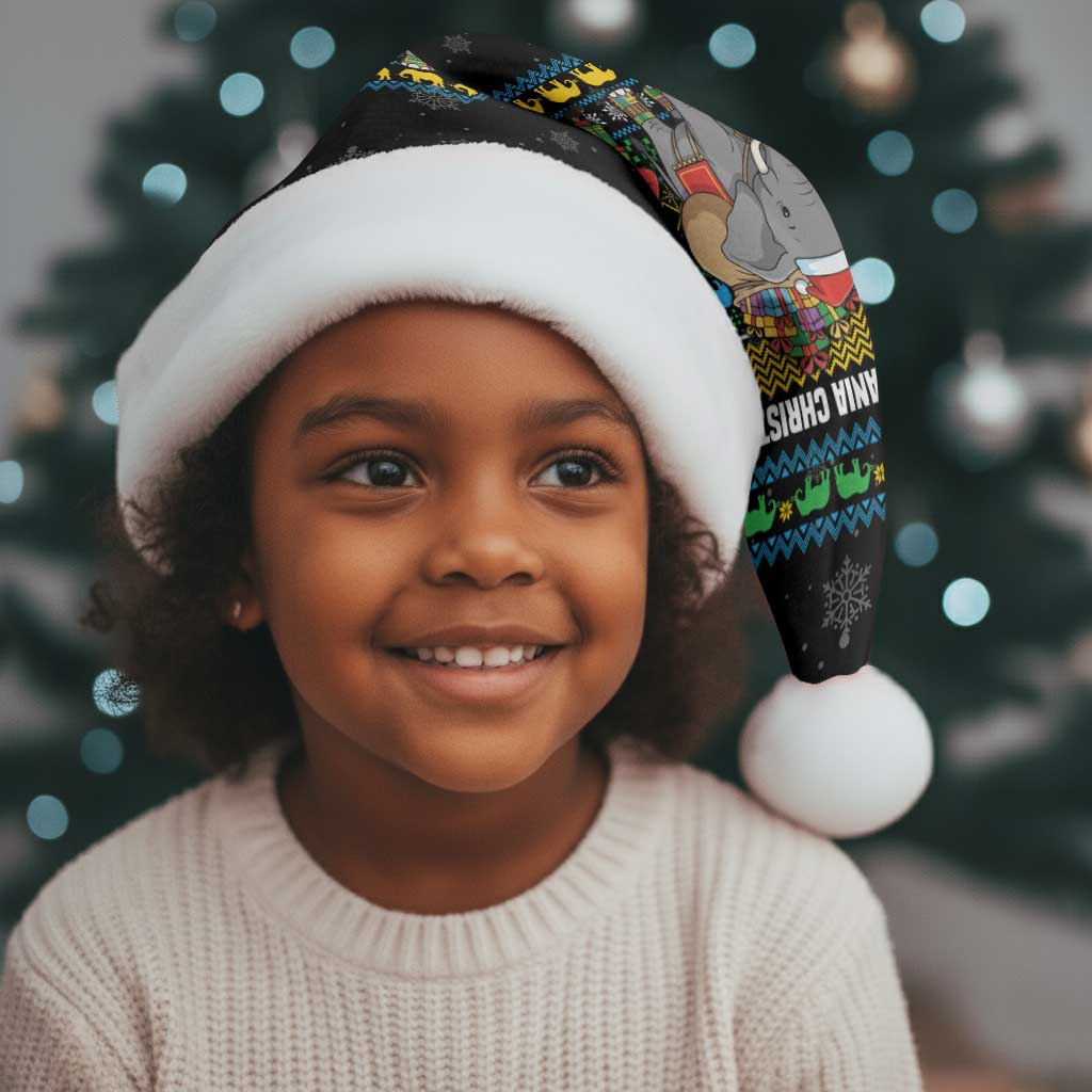 Tanzania Christmas Santa Hat African Santa Riding Elephant Snowflakes - African Pride