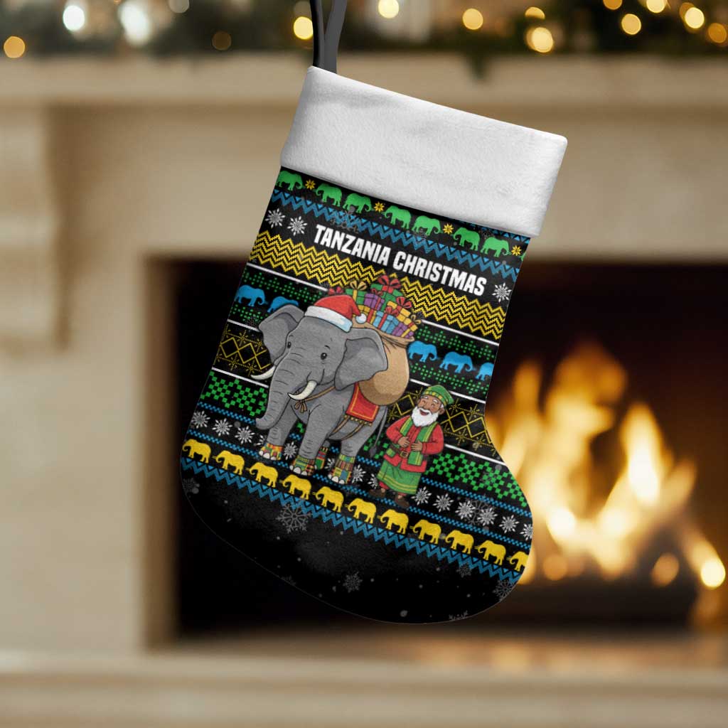 Tanzania Christmas Stocking African Santa Riding Elephant Snowflakes - African Pride