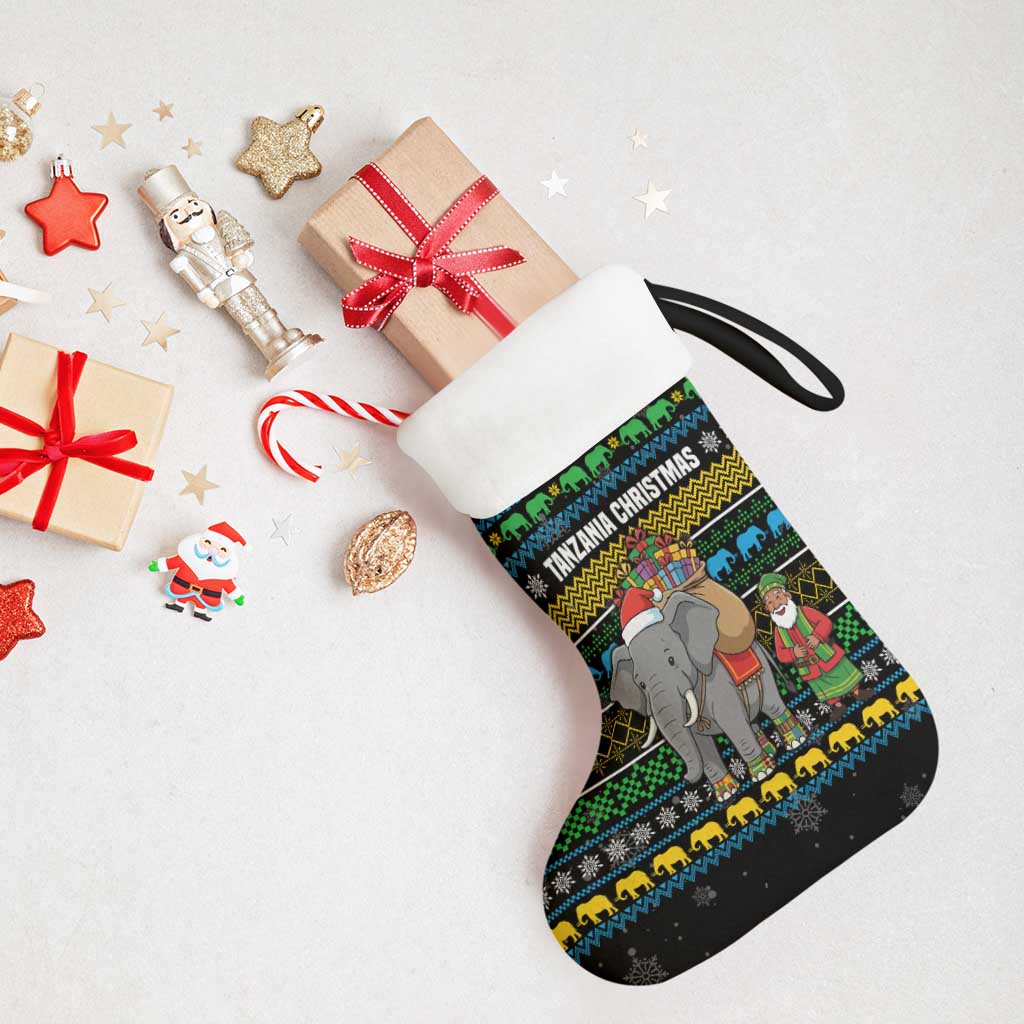 Tanzania Christmas Stocking African Santa Riding Elephant Snowflakes - African Pride