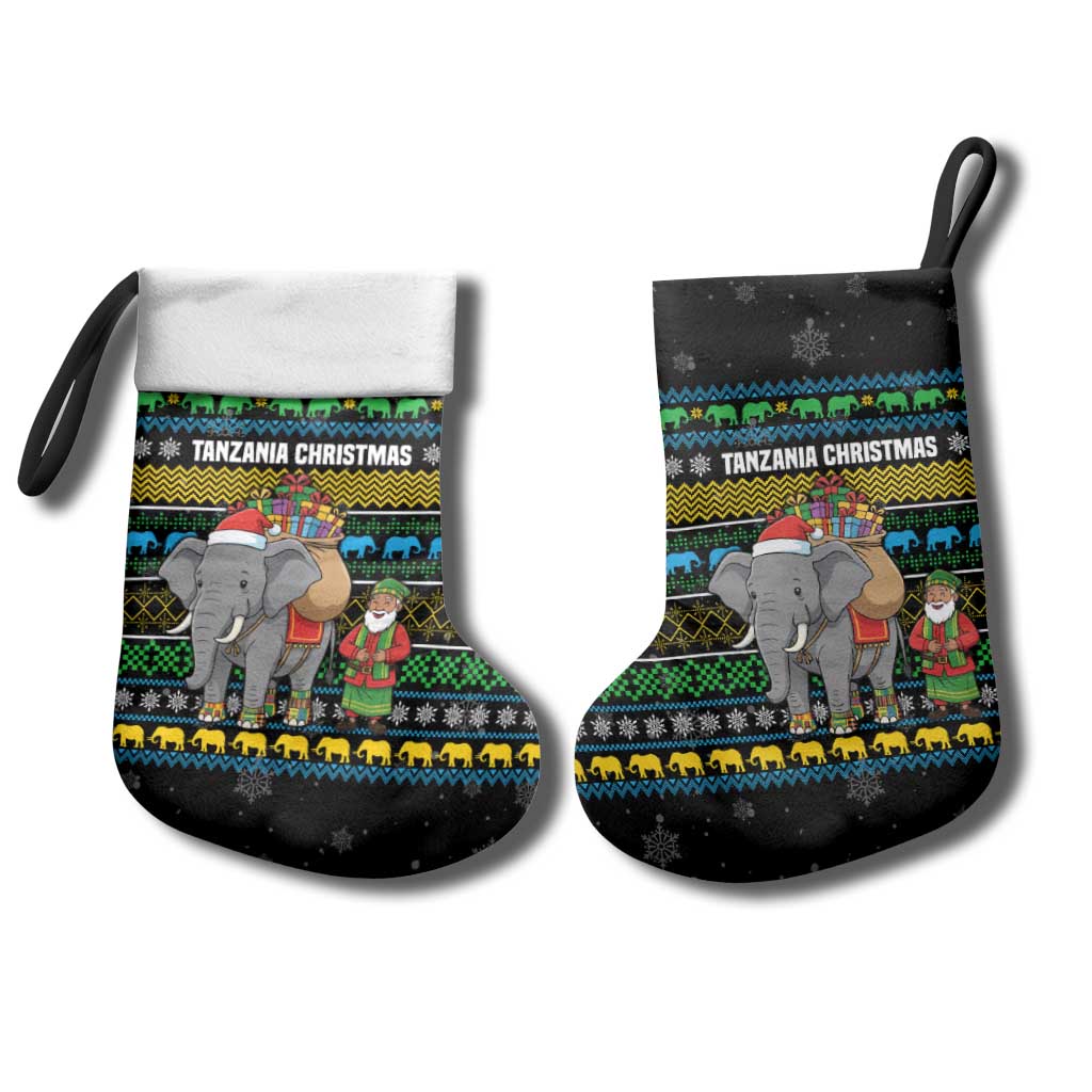 Tanzania Christmas Stocking African Santa Riding Elephant Snowflakes - African Pride