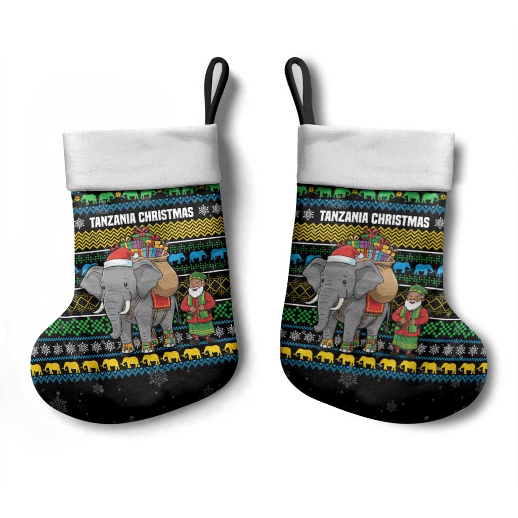 Tanzania Christmas Stocking African Santa Riding Elephant Snowflakes - African Pride