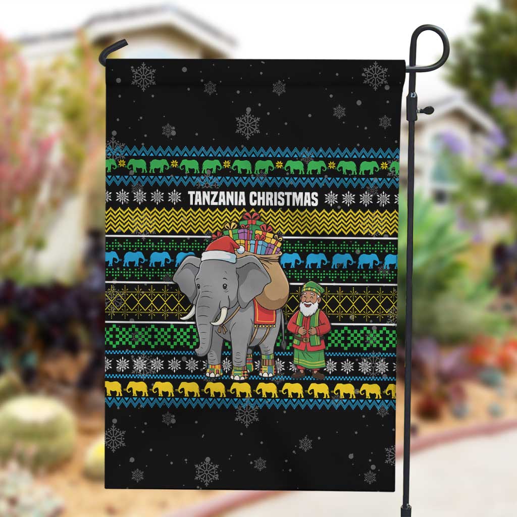 Tanzania Christmas Garden Flag African Santa Riding Elephant Snowflakes - African Pride