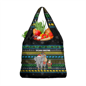 Tanzania Christmas Grocery Bag African Santa Riding Elephant Snowflakes - African Pride