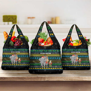 Tanzania Christmas Grocery Bag African Santa Riding Elephant Snowflakes - African Pride