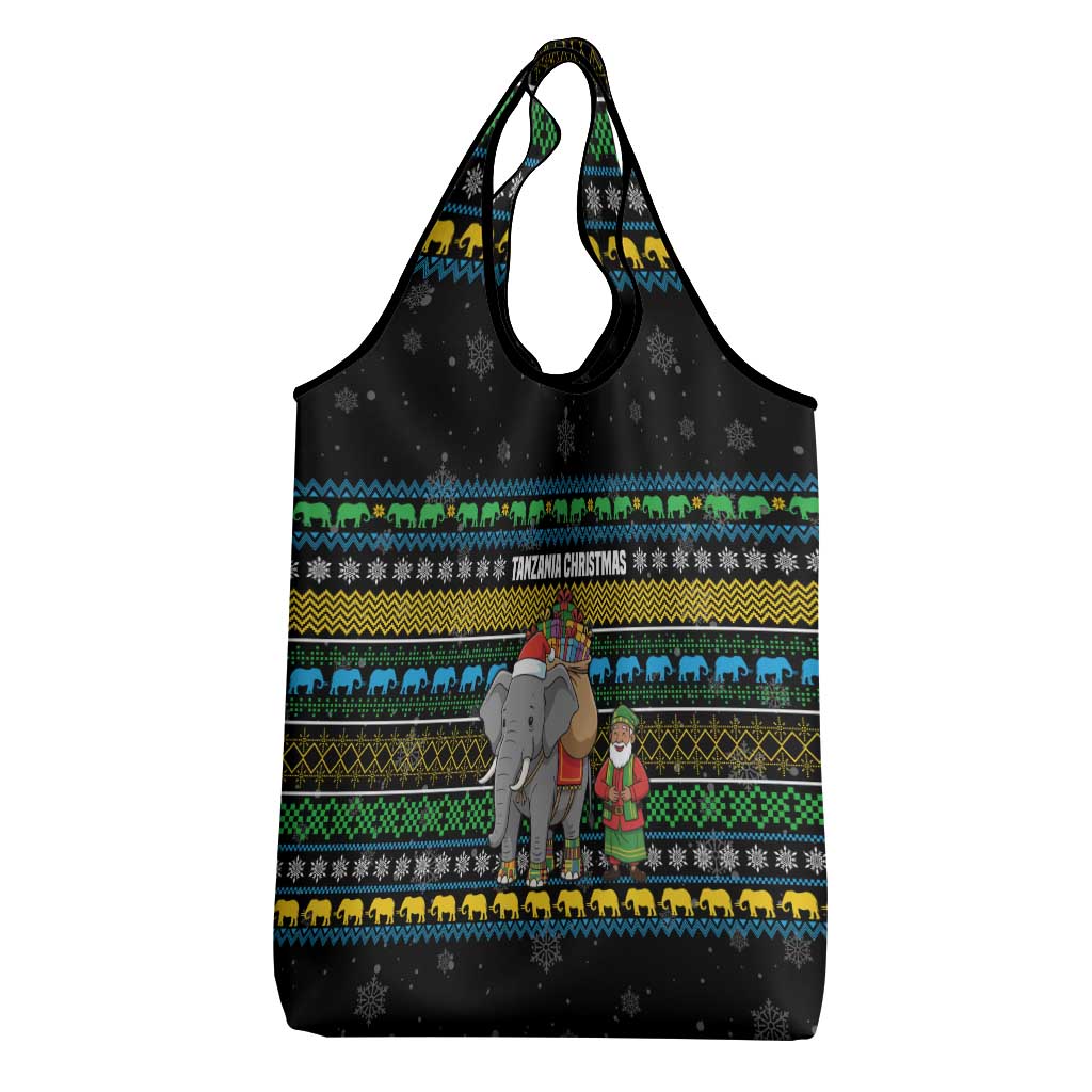 Tanzania Christmas Grocery Bag African Santa Riding Elephant Snowflakes - African Pride