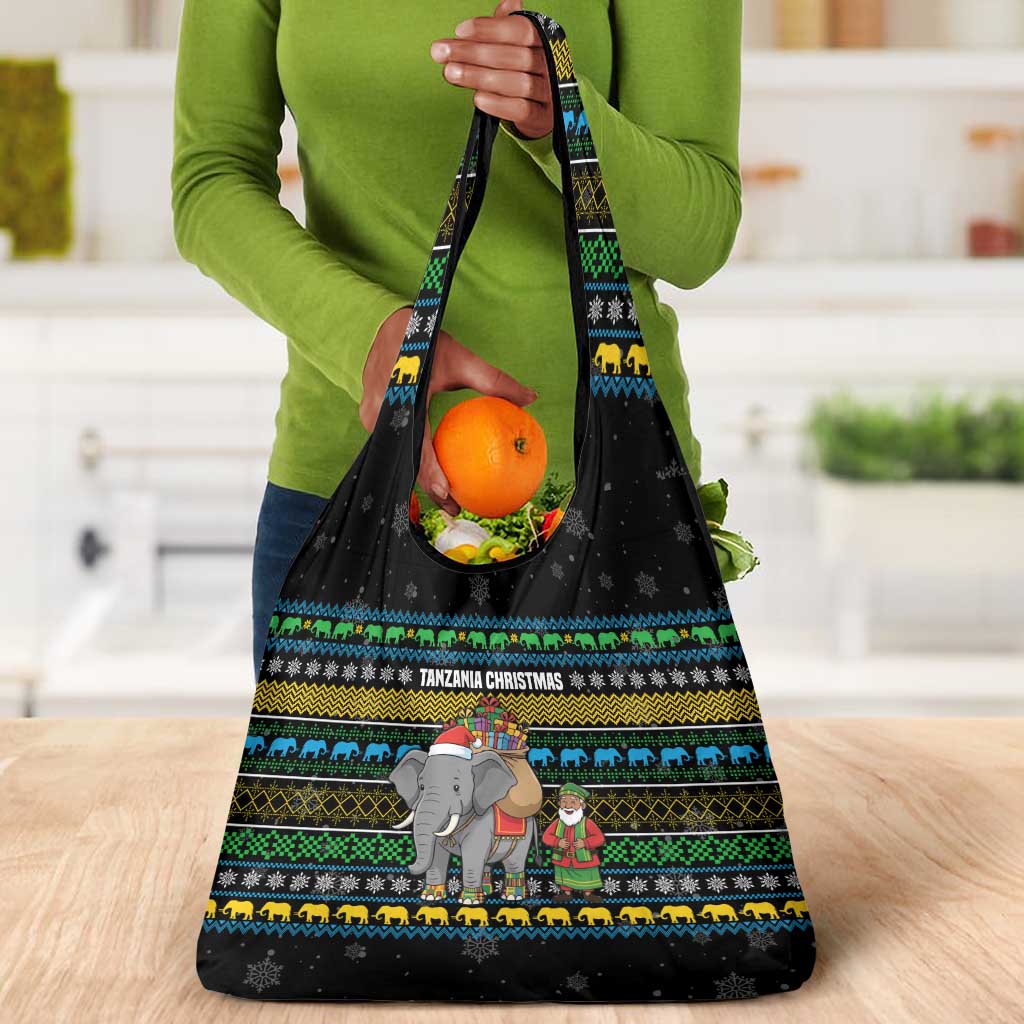 Tanzania Christmas Grocery Bag African Santa Riding Elephant Snowflakes - African Pride