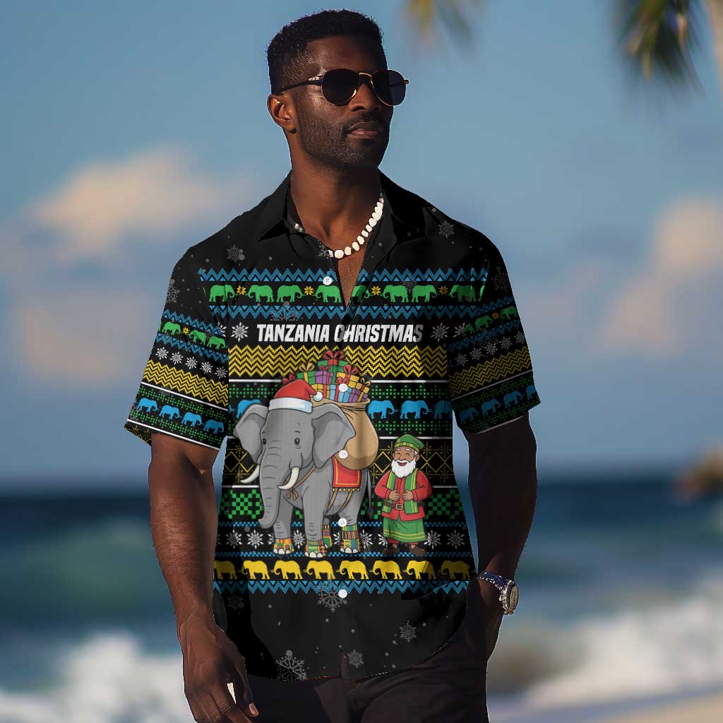 Tanzania Christmas Hawaiian Shirt African Santa Riding Elephant Snowflakes - African Pride