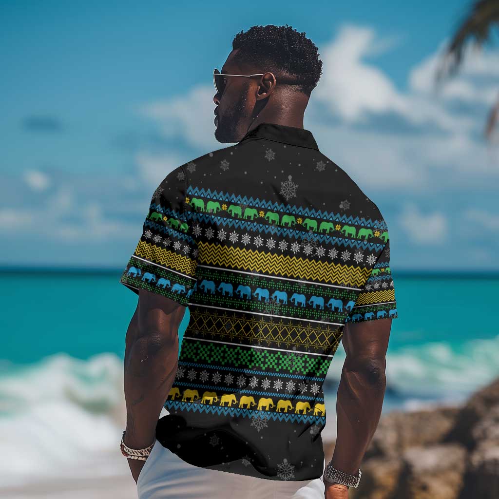 Tanzania Christmas Hawaiian Shirt African Santa Riding Elephant Snowflakes - African Pride