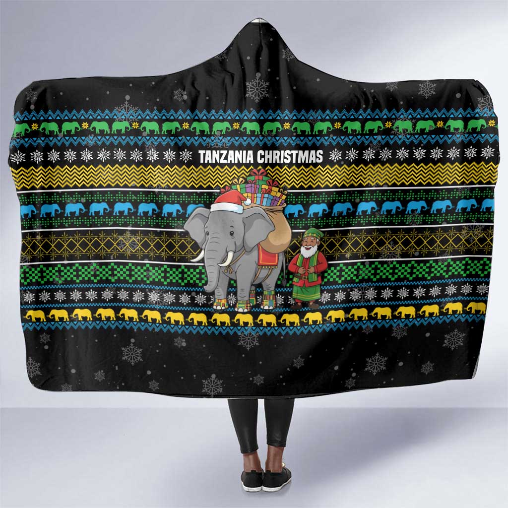 Tanzania Christmas Hooded Blanket African Santa Riding Elephant Snowflakes - African Pride