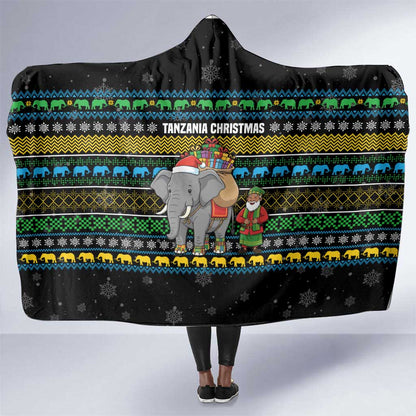 Tanzania Christmas Hooded Blanket African Santa Riding Elephant Snowflakes - African Pride
