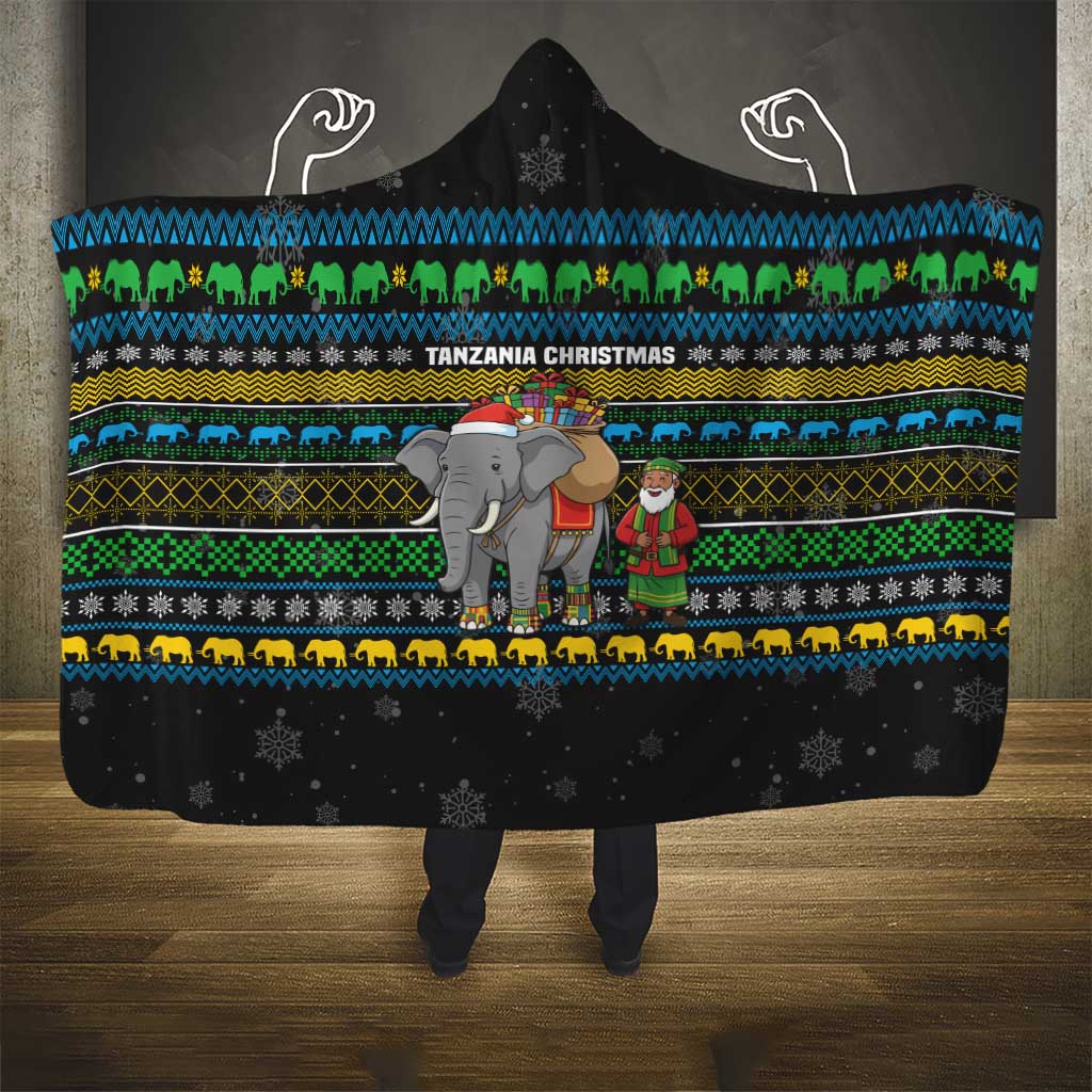 Tanzania Christmas Hooded Blanket African Santa Riding Elephant Snowflakes - African Pride