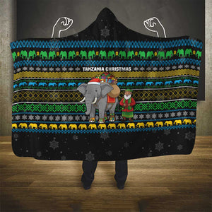 Tanzania Christmas Hooded Blanket African Santa Riding Elephant Snowflakes - African Pride