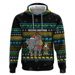 Tanzania Christmas Hoodie African Santa Riding Elephant Snowflakes - African Pride