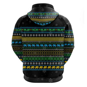 Tanzania Christmas Hoodie African Santa Riding Elephant Snowflakes - African Pride