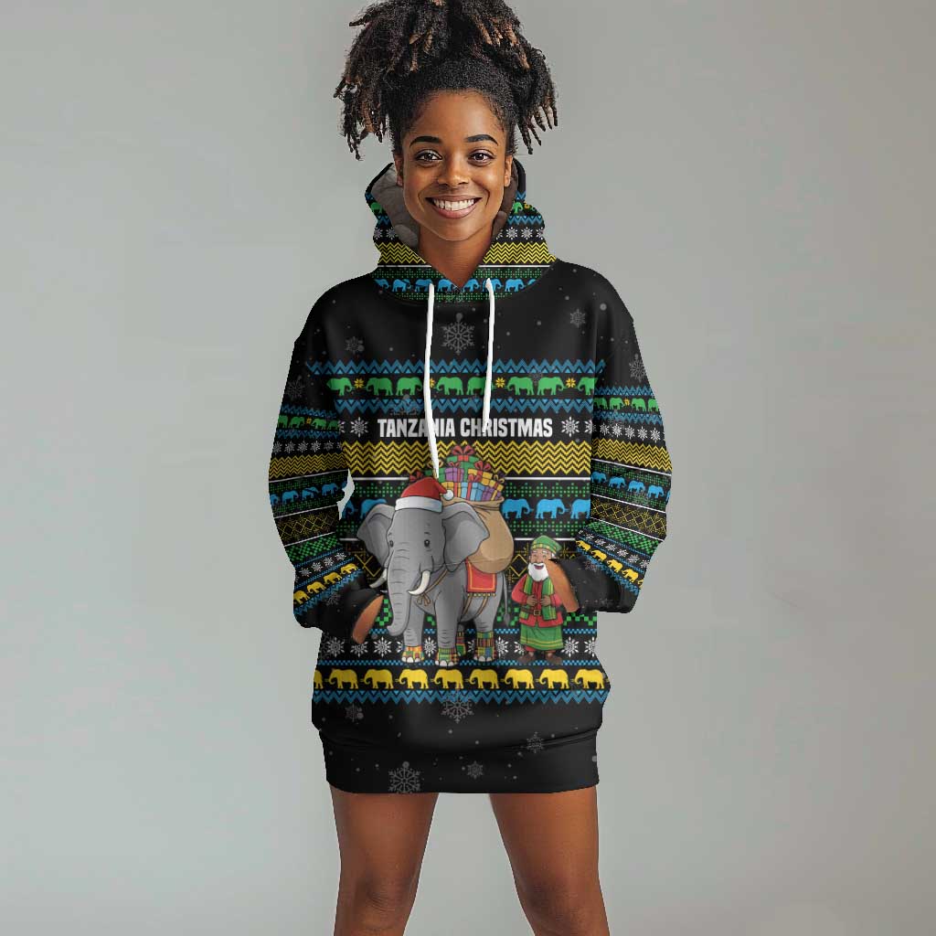 Tanzania Christmas Hoodie Dress African Santa Riding Elephant Snowflakes - African Pride