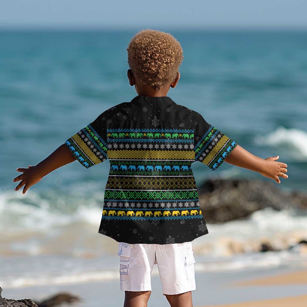 Tanzania Christmas Kid Hawaiian Shirt African Santa Riding Elephant Snowflakes - African Pride
