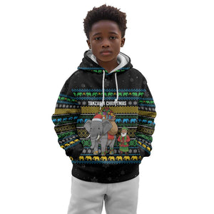 Tanzania Christmas Kid Hoodie African Santa Riding Elephant Snowflakes - African Pride