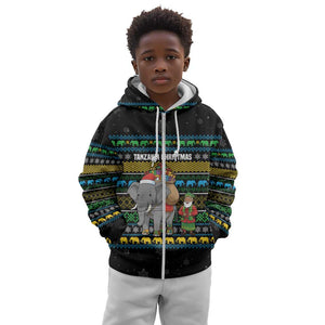 Tanzania Christmas Kid Hoodie African Santa Riding Elephant Snowflakes - African Pride