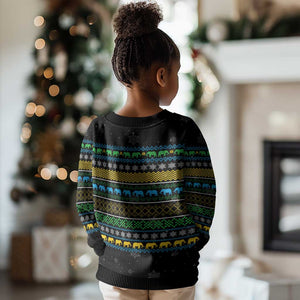 Tanzania Christmas Kid Ugly Christmas Sweater African Santa Riding Elephant Snowflakes - African Pride