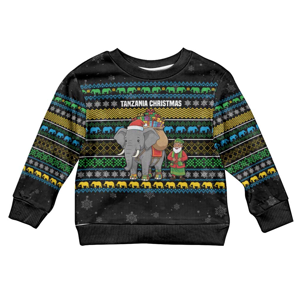 Tanzania Christmas Kid Ugly Christmas Sweater African Santa Riding Elephant Snowflakes - African Pride