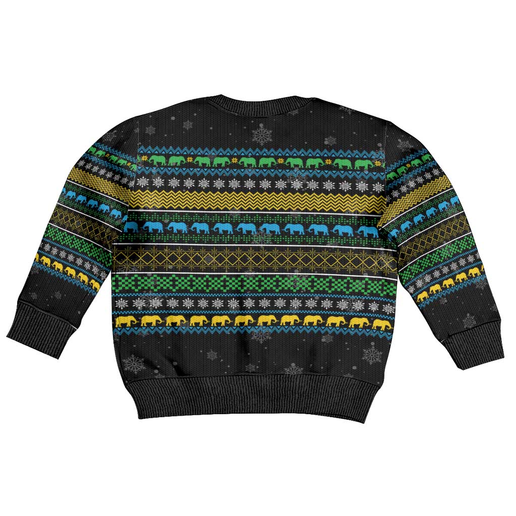 Tanzania Christmas Kid Ugly Christmas Sweater African Santa Riding Elephant Snowflakes - African Pride