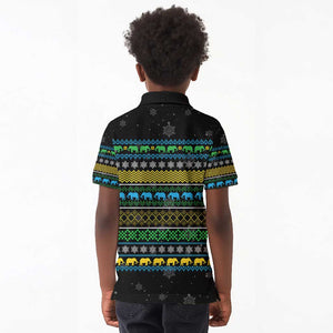 Tanzania Christmas Kid Polo Shirt African Santa Riding Elephant Snowflakes - African Pride