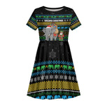 Tanzania Christmas Kid Short Sleeve Dress African Santa Riding Elephant Snowflakes - African Pride