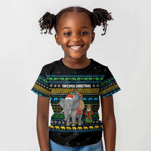 Tanzania Christmas Kid T shirt African Santa Riding Elephant Snowflakes - African Pride