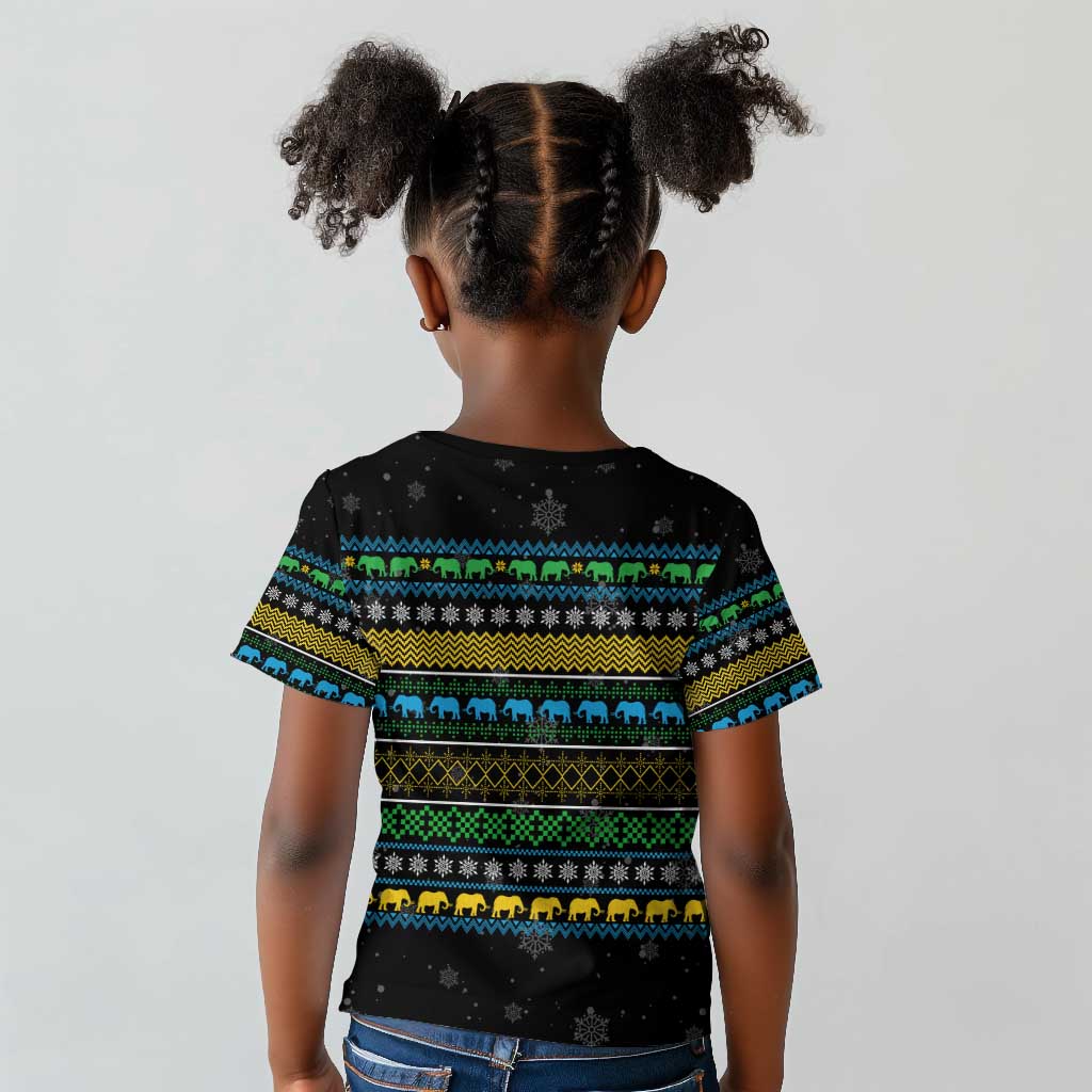 Tanzania Christmas Kid T shirt African Santa Riding Elephant Snowflakes - African Pride