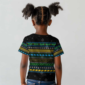 Tanzania Christmas Kid T shirt African Santa Riding Elephant Snowflakes - African Pride