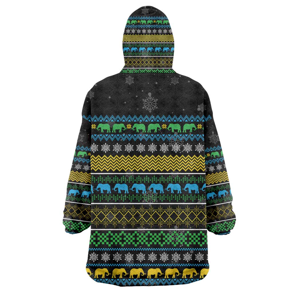 Tanzania Christmas Kid Wearable Blanket Hoodie African Santa Riding Elephant Snowflakes - African Pride