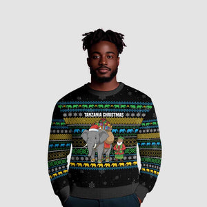 Tanzania Christmas Ugly Christmas Sweater African Santa Riding Elephant Snowflakes - African Pride