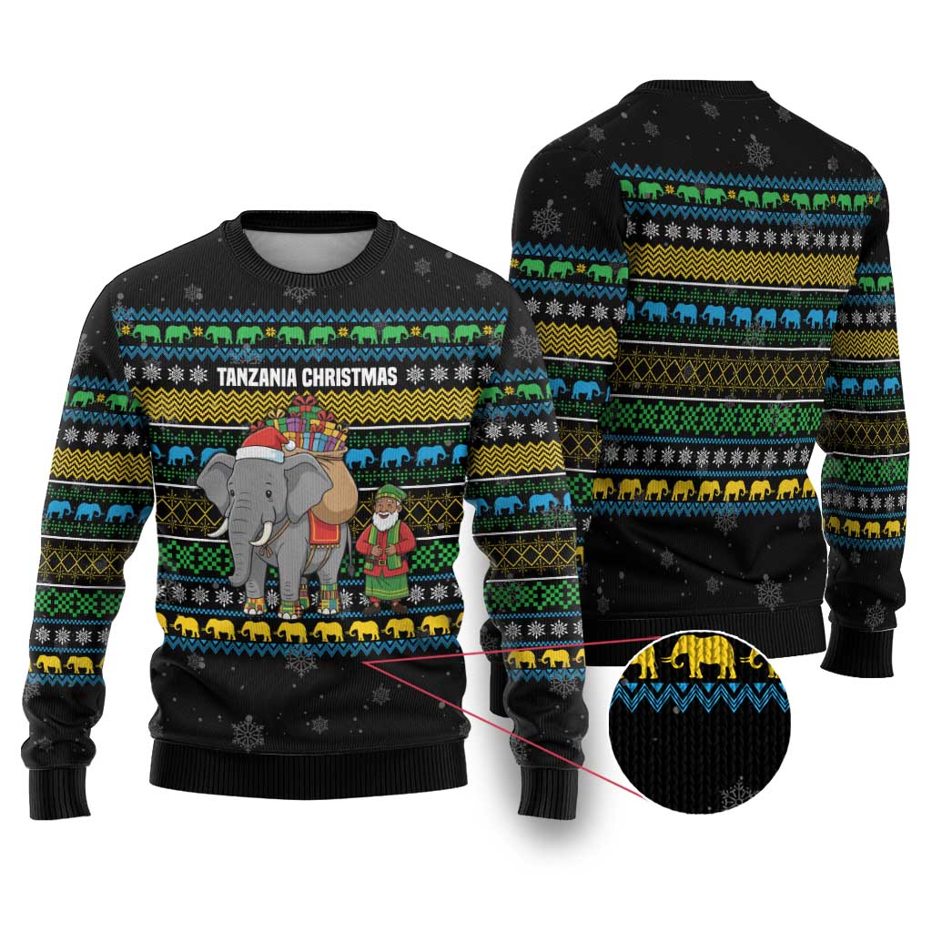 Tanzania Christmas Ugly Christmas Sweater African Santa Riding Elephant Snowflakes - African Pride