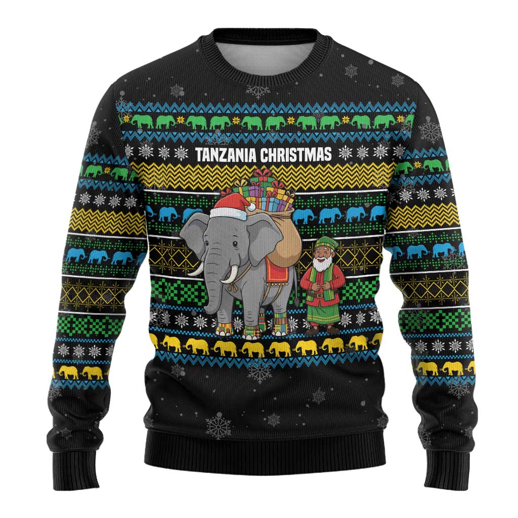 Tanzania Christmas Ugly Christmas Sweater African Santa Riding Elephant Snowflakes - African Pride