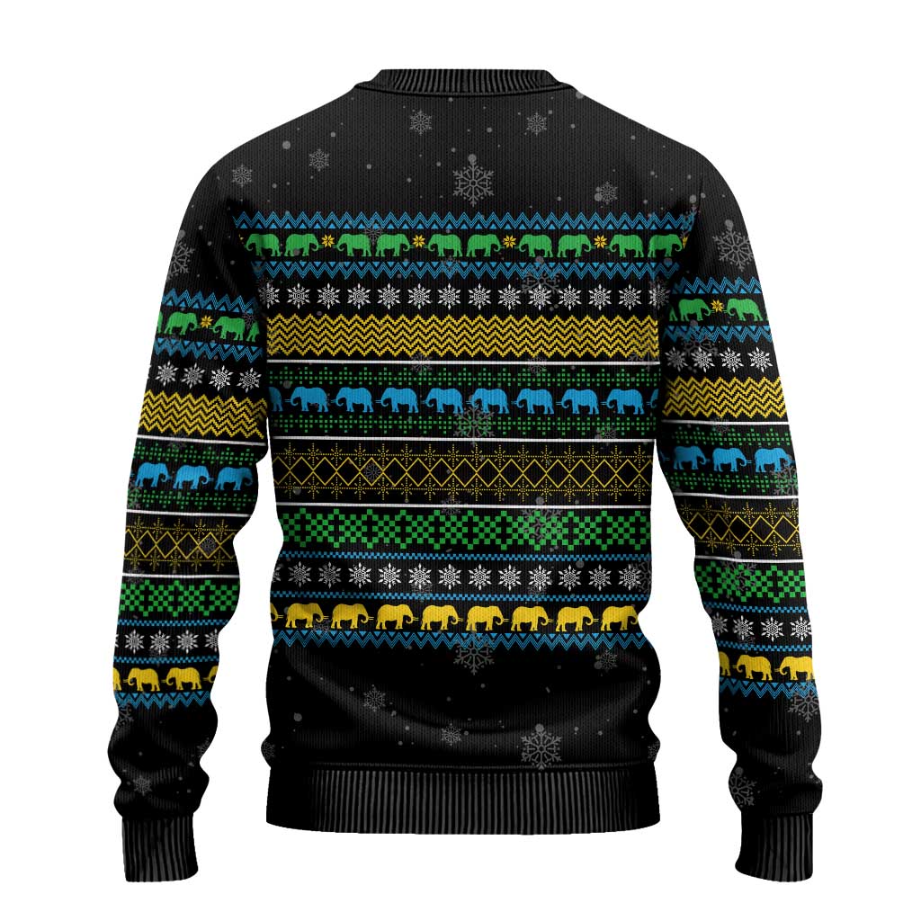 Tanzania Christmas Ugly Christmas Sweater African Santa Riding Elephant Snowflakes - African Pride