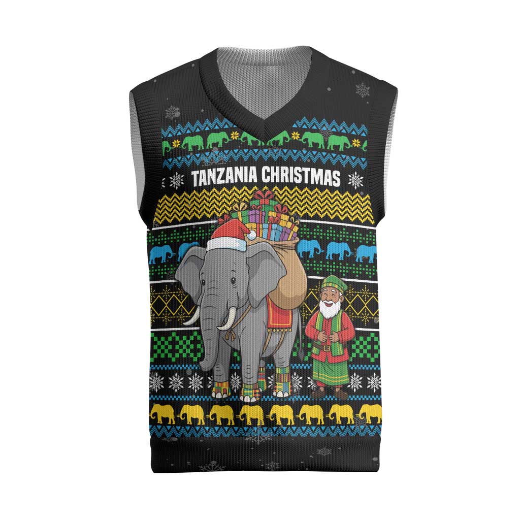 Tanzania Christmas Knitted V-Neck Vest African Santa Riding Elephant Snowflakes - African Pride