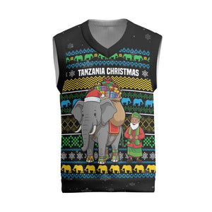 Tanzania Christmas Knitted V-Neck Vest African Santa Riding Elephant Snowflakes - African Pride