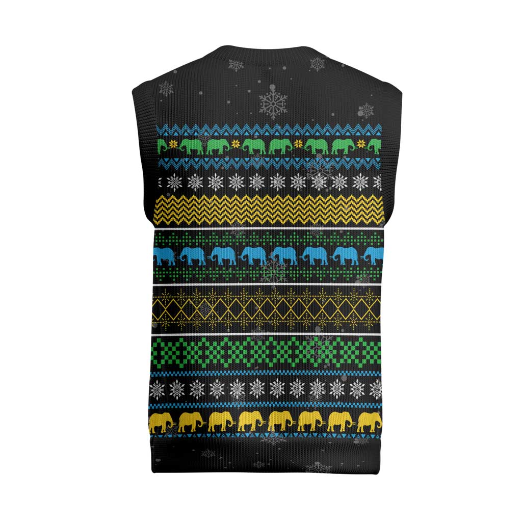 Tanzania Christmas Knitted V-Neck Vest African Santa Riding Elephant Snowflakes - African Pride