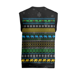 Tanzania Christmas Knitted V-Neck Vest African Santa Riding Elephant Snowflakes - African Pride