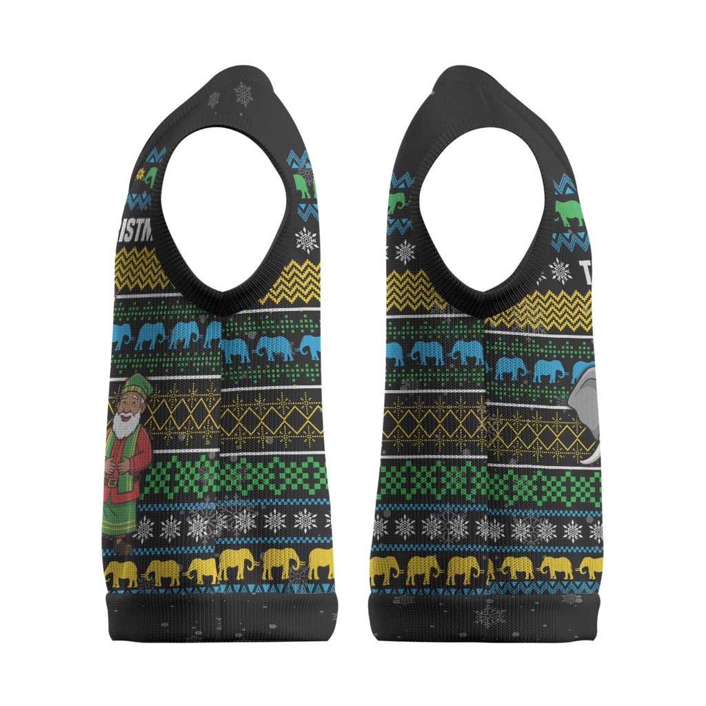 Tanzania Christmas Knitted V-Neck Vest African Santa Riding Elephant Snowflakes - African Pride