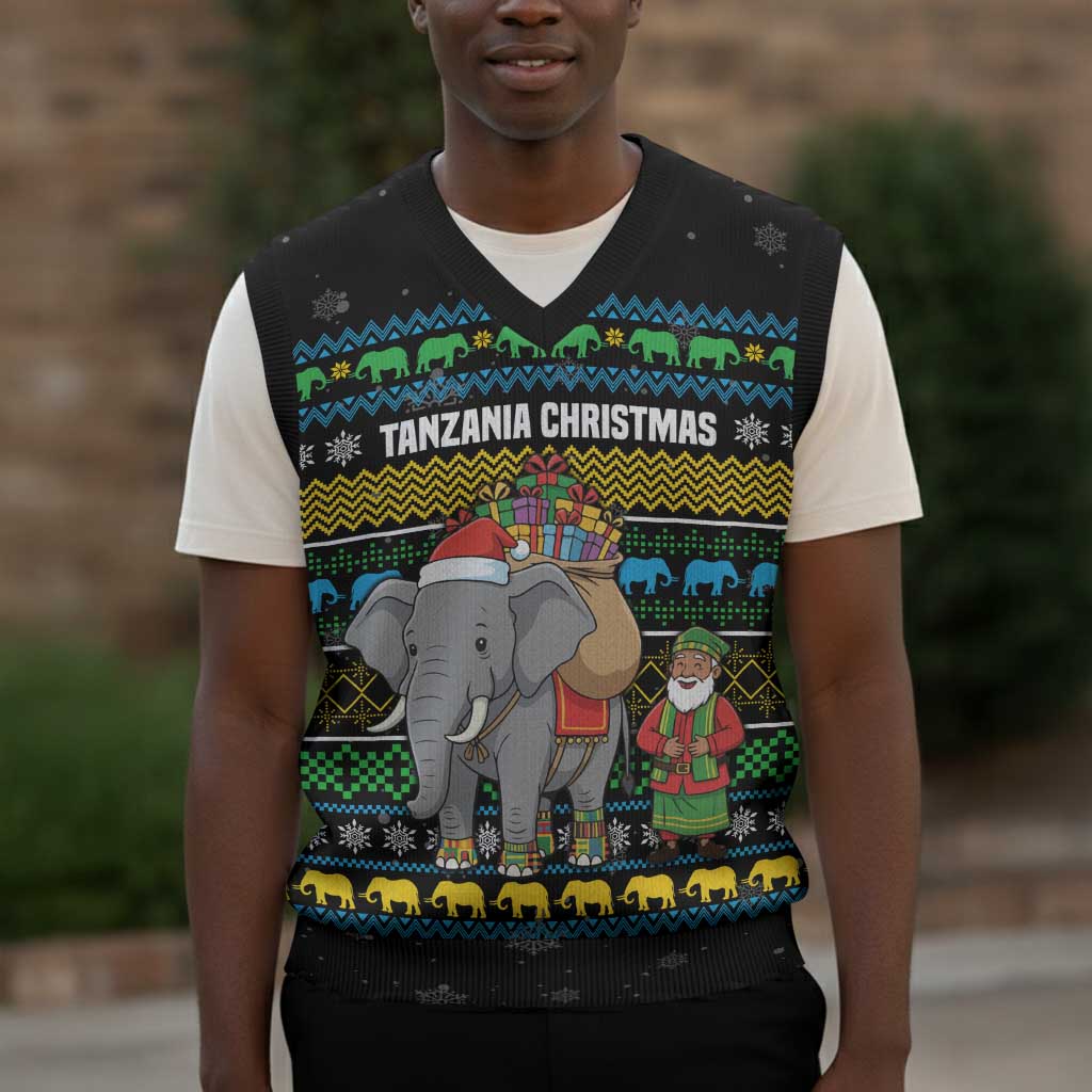 Tanzania Christmas Knitted V-Neck Vest African Santa Riding Elephant Snowflakes - African Pride