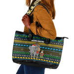 Tanzania Christmas Leather Tote Bag African Santa Riding Elephant Snowflakes - African Pride