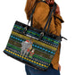 Tanzania Christmas Leather Tote Bag African Santa Riding Elephant Snowflakes - African Pride