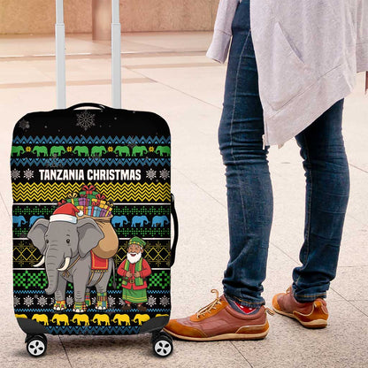 Tanzania Christmas Luggage Cover African Santa Riding Elephant Snowflakes - African Pride
