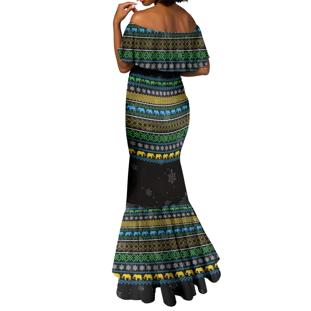 Tanzania Christmas Mermaid Dress African Santa Riding Elephant Snowflakes - African Pride