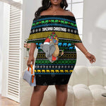 Tanzania Christmas Off Shoulder Short Dress African Santa Riding Elephant Snowflakes - African Pride