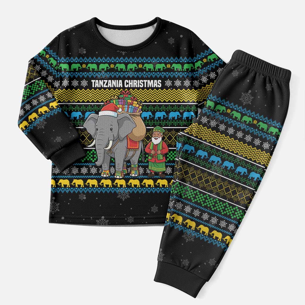 Tanzania Christmas Pajama Set African Santa Riding Elephant Snowflakes - African Pride