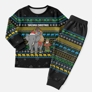 Tanzania Christmas Pajama Set African Santa Riding Elephant Snowflakes - African Pride