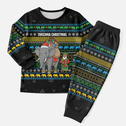 Tanzania Christmas Pajama Set African Santa Riding Elephant Snowflakes - African Pride